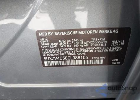 2012 BMW X5 xDrive35I/xDrive35I Premium/xDrive35I Sport Activity z USA, uszkodzony, nr VIN 5UXZV4C58CL988105